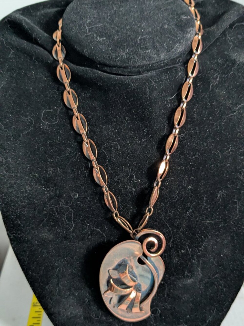 Vintage Copper Abstract Leaf Pendant Coffee Bean Link Chain Necklace